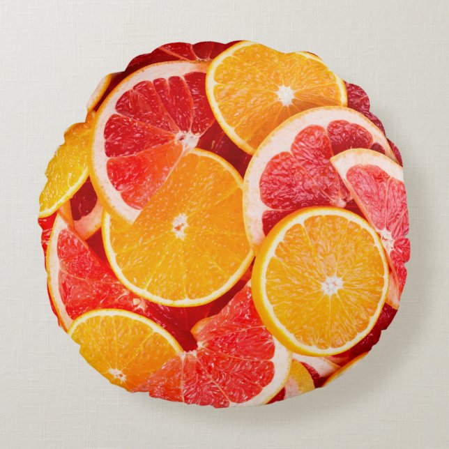 Fresh ripe orange and grapefruit backgroundbackgro rundes kissen (Vorderseite)