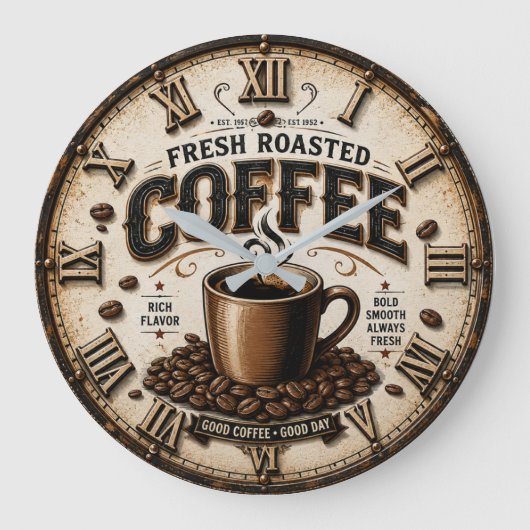 Fresh Roasted Coffee Große Wanduhr (Vorderseite)
