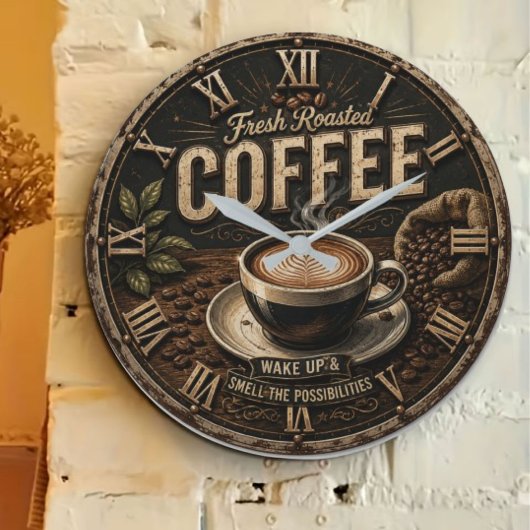 Fresh Roasted Coffee Rustic Farmhouse Große Wanduhr