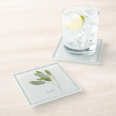 FRESH SAGE Glas Beverage Coaster (+text) Glasuntersetzer (Schrägansicht)
