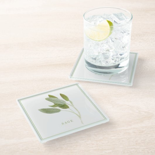 FRESH SAGE Glas Beverage Coaster (+text) Glasuntersetzer (Schrägansicht)
