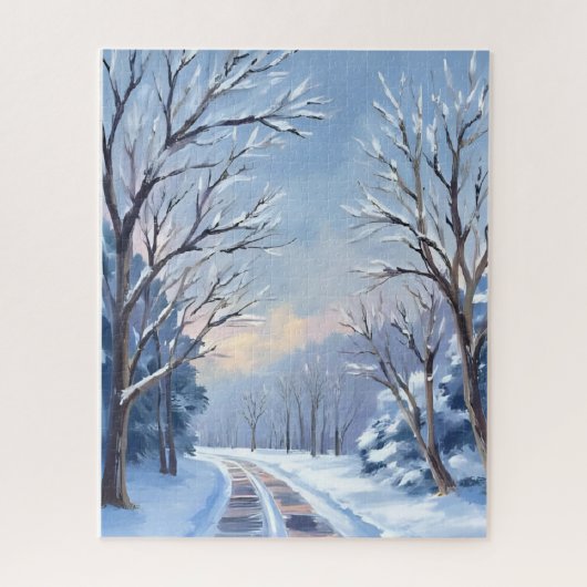Fresh Snowfall | Winter Road Watercolor Nature Puzzle (Vertikal)