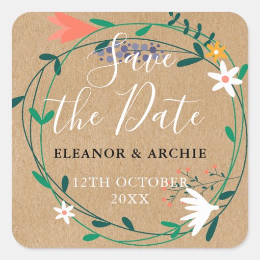 Fresh Spring Floral Garden Save the Date Quadratischer Aufkleber (Vorderseite)