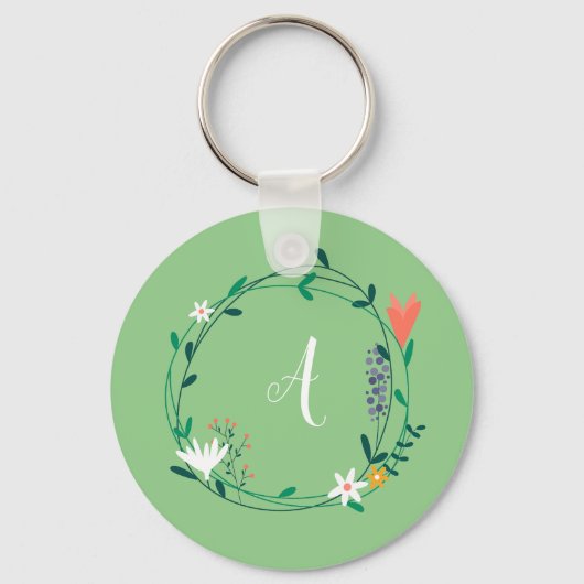 Fresh Spring Floral Garland Personalisiert Schlüsselanhänger (Vorderseite)