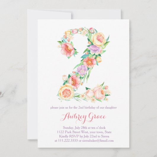 Fresh Spring Second Birthday Party Einladung Girl (Vorderseite)