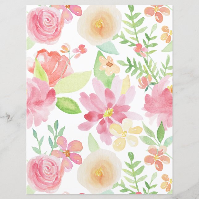 Fresh Spring Watercolor Florals Scrapbook Paper (Vorderseite)