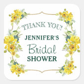 Fresh Spring Yellow Floral Brautparty Danke Quadratischer Aufkleber (Vorderseite)