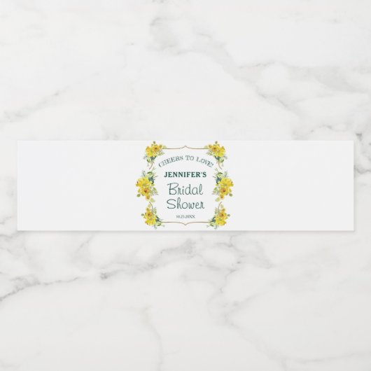 Fresh Spring Yellow Floral Brautparty Wasserflaschenetikett (Einzelnes Label)