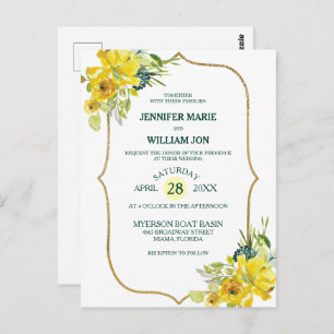 Fresh Spring Yellow Floral Golden Bouquet Hochzeit Postkarte