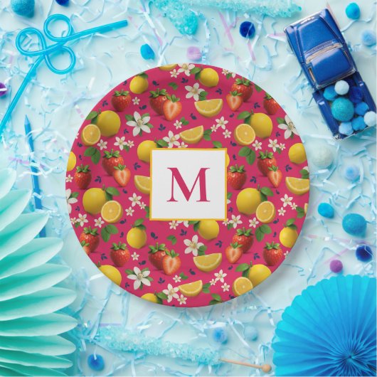 Fresh Strawberry and Lemon Pattern Pappteller (Party)