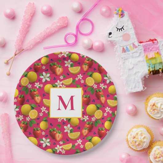 Fresh Strawberry and Lemon Pattern Pappteller (Party)