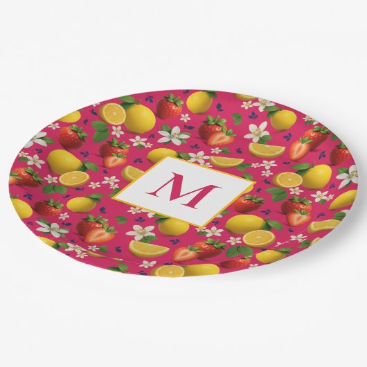 Fresh Strawberry and Lemon Pattern Pappteller (Schrägansicht)