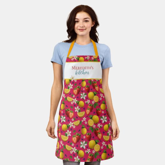 Fresh Strawberry and Lemon Pattern Schürze (Getragen)