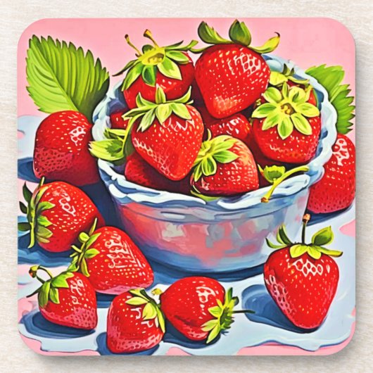 Fresh Strawberry Bowl Getränkeuntersetzer (Vorderseite)