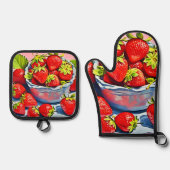 Fresh Strawberry Bowl Ofenhandschuh & Topflappen-Set (Vorderseite)