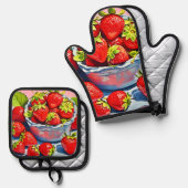 Fresh Strawberry Bowl Ofenhandschuh & Topflappen-Set (Vorderseite/Rückseite)