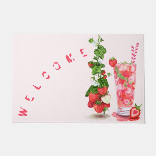 Fresh Strawberry Drink Doormat Text Willkommen Fußmatte (Vorderseite)