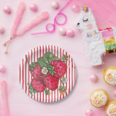 Fresh Strawberry Red White Stripe Summer Dessert Pappteller (Party)