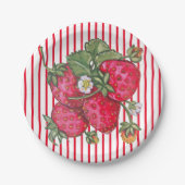 Fresh Strawberry Red White Stripe Summer Dessert Pappteller (Vorderseite)