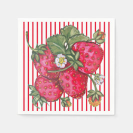 Fresh Strawberry Red White Stripe Summer Dessert Serviette