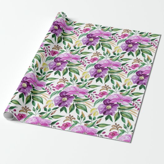 Fresh Summer Floral Watercolor Muster Geschenkpapier (Ungerollt)
