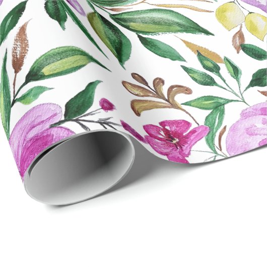 Fresh Summer Floral Watercolor Muster Geschenkpapier (Rolleneckpunkt)