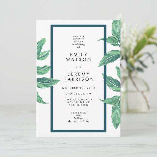 Fresh Tropical Island Beach Hochzeit Einladung (Stehend Vorderseite)