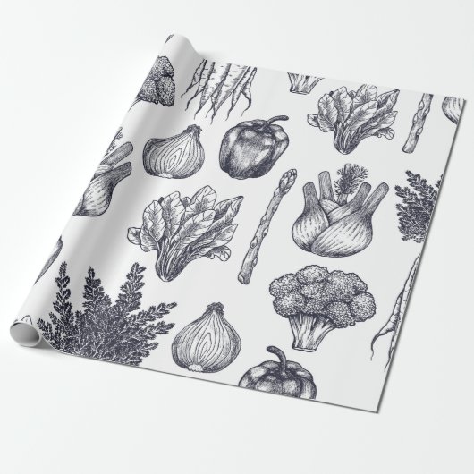 Fresh vegetables seamless pattern. Broccoli, carro Geschenkpapier (Ungerollt)