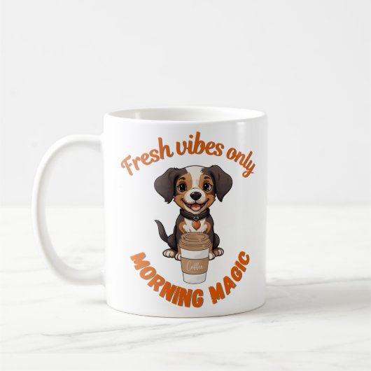 Fresh Vibes & Coffee Playful Puppy Digital Artwor Kaffeetasse (Links)