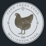 Fresh Vintag Hen Eggs Carton Blue Runder Aufkleber<br><div class="desc">Rustikale und einfache Eierkarton-Etiketten mit dem Text frische landwirtschaftliche Eier und Ihrem Firmennamen in cremefarbener, moderner Typografie auf pastellblauem Hintergrund, einem stilvollen Vintagen Hühnerprint und hübschen Dekorationselementen. Fügen Sie einfach den Namen Ihres Hausmeisters zum Label hinzu. Exklusiv für Sie entworfen von Happy Dolphin Studio. Wenn Sie Hilfe oder passende Produkte...</div>