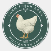 Fresh Vintag Hen Eggs Karton Dunkelgrün Runder Aufkleber (Vorderseite)