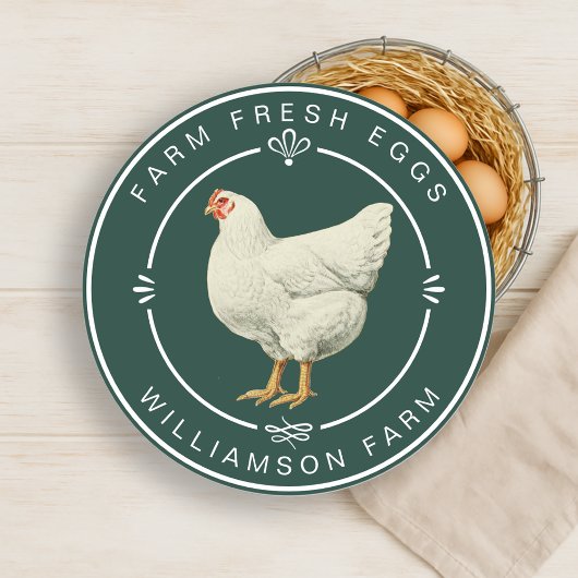 Fresh Vintag Hen Eggs Karton Dunkelgrün Runder Aufkleber