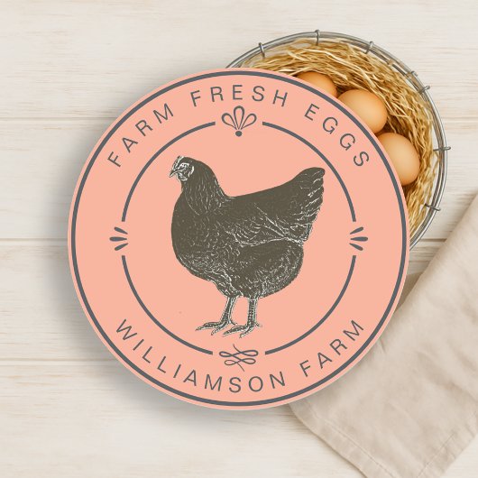 Fresh Vintag Hen Eggs Karton Peach Runder Aufkleber