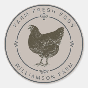 Fresh Vintag Hen Eggs Karton Silver Gray Runder Aufkleber