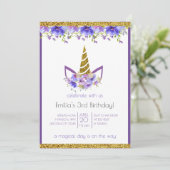 Fresh Violet | Einhornmädchen Geburtstag Einladung (Stehend Vorderseite)