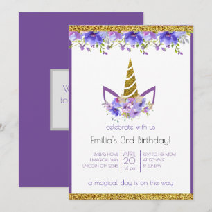 Fresh Violet   Einhornmädchen Geburtstag Einladung