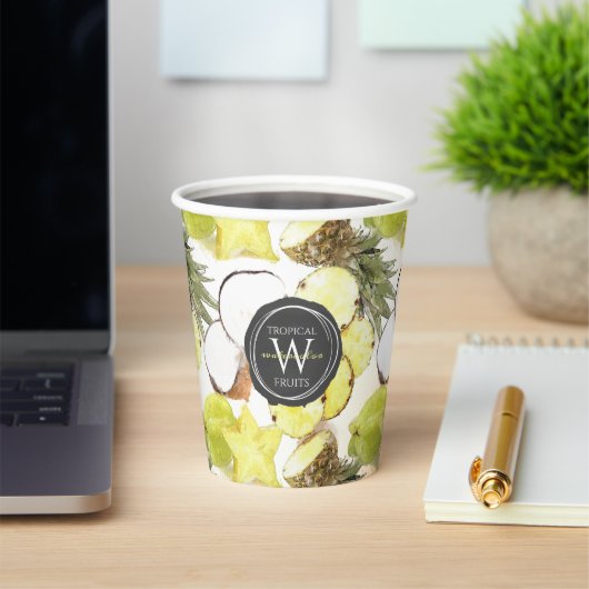 Fresh Watercolor Tropical Fruits Monogram Pattern Pappbecher (InSitu)