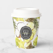 Fresh Watercolor Tropical Fruits Monogram Pattern Pappbecher (Vorderseite)