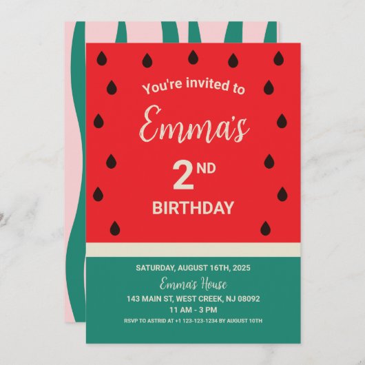 Fresh Watermelon Einladung (Vorne/Hinten)