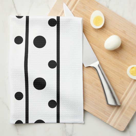 Fresh White Black Polka Dots Geschirrtuch (Viertel Falte)