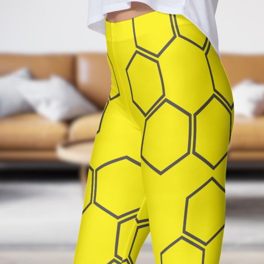 Fresh Yellow Honey Hive Pattern Leggings