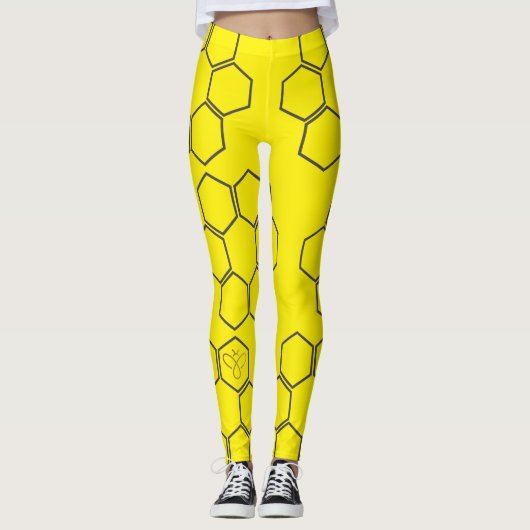 Fresh Yellow Honey Hive Pattern Leggings (Vorderseite)