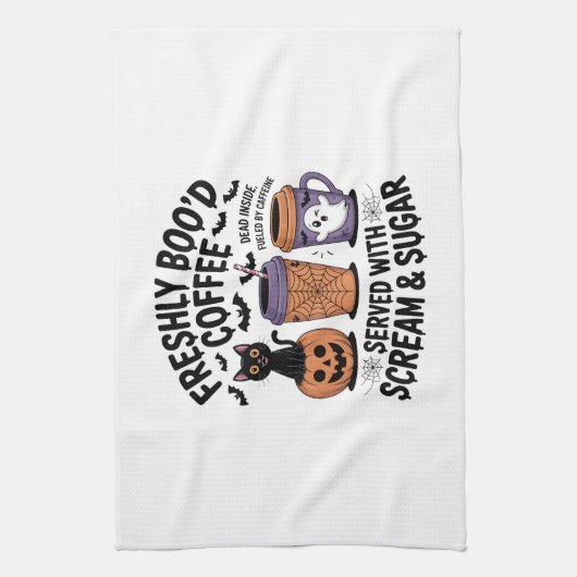 Freshly Boo'd Coffee Halloween Geschirrtuch (Vertikal)