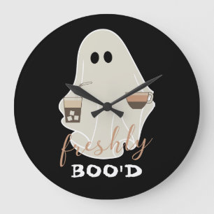 Freshly Boo'd   Halloween Niedlich Ghost   Schwarz Große Wanduhr