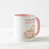 Freshly Brewed Kawaii Cute Kitty Cat Coffee Pink Tasse (VorderseiteRechts)