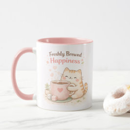 Freshly Brewed Kawaii Cute Kitty Cat Coffee Pink Tasse
