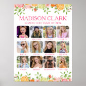 Freshly Graduated Floral Citrus Milestone Photo Poster (Vorne)