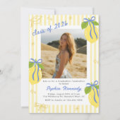 Freshly Graduated Lemon Blue Bow Graduation Einladung (Rückseite)
