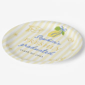 Freshly Graduated Lemon Blue Bow Graduation Pappteller (Schrägansicht)