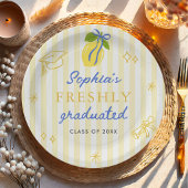 Freshly Graduated Lemon Blue Bow Graduation Pappteller